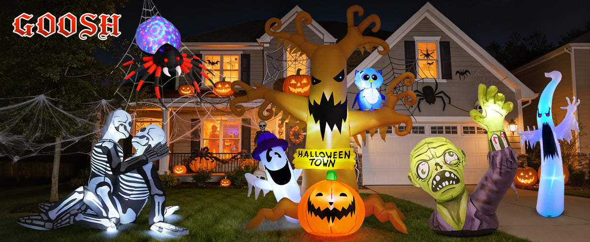 GOOSH 69076 8-Foot Halloween Dead Tree & Owl & Ghost Inflatable – yellow – product detail