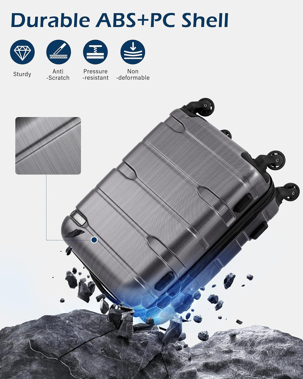 Coolife Hardside Suitcase – Large Checked(28in), Charcoal – Charcoal / Large Checked(28in) – product detail