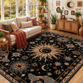 meejou Sun and Moon Area Rug, Black/Gold/Beige/Red, 5 x 7 ft