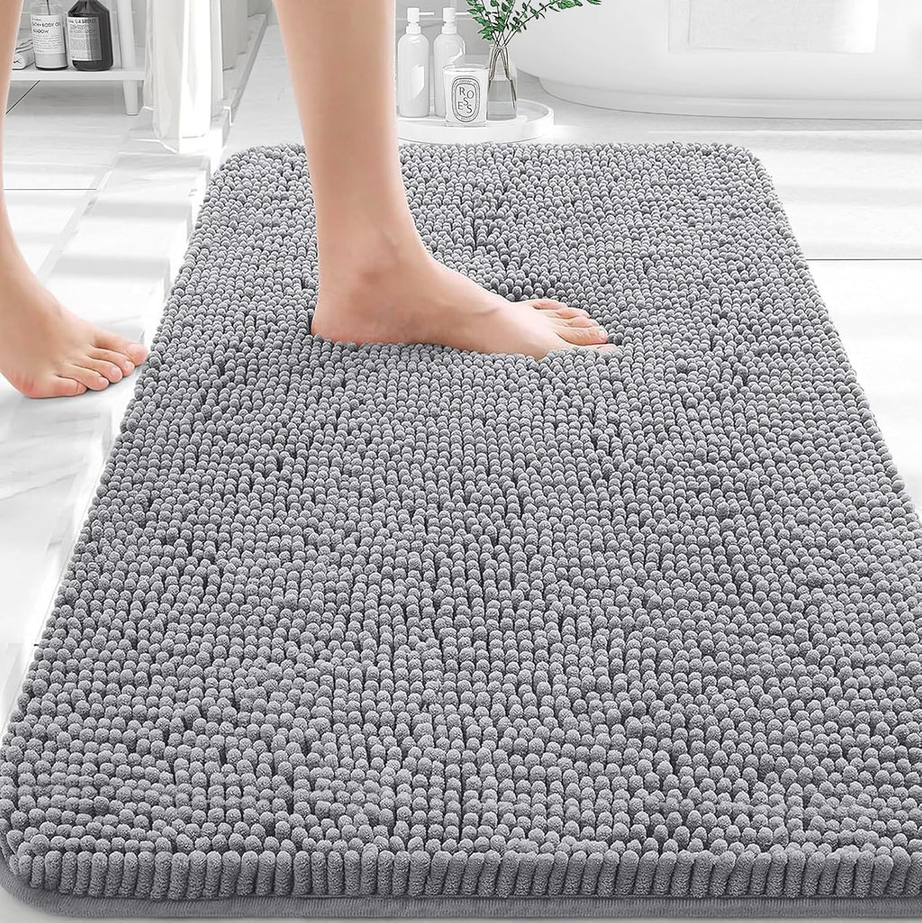 OLANLY Chenille Bath Rug, 30 × 20 Inches, Grey