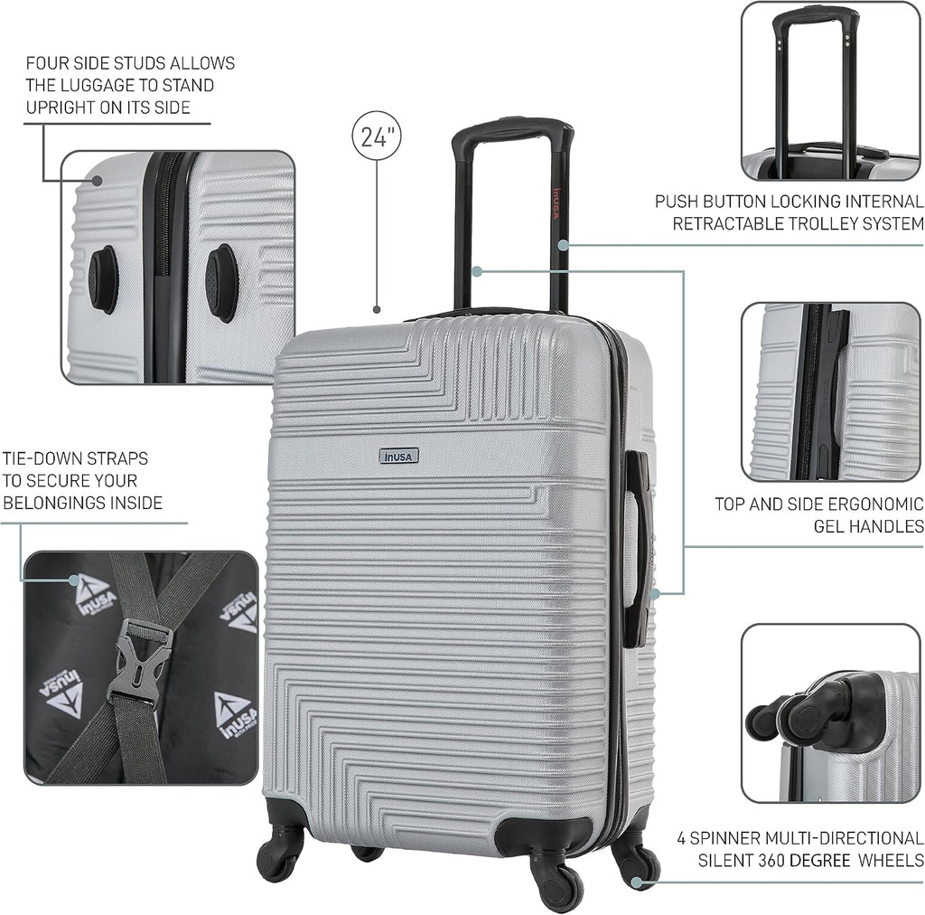 InUSA IURES00M-SIL Hardside Suitcase – 24 Inch, Silver – Silver / 24 Inch – product detail
