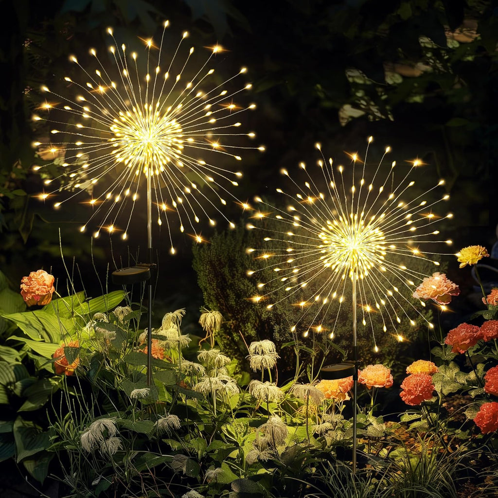 GIGALUMI Solar Firework Garden Lights, Warm White, 2-Pack