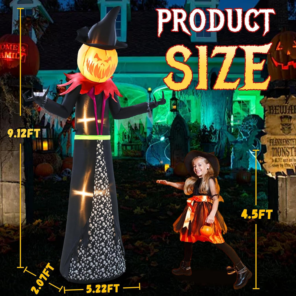 GIFTFIND 10080 9-Foot Halloween Pumpkin & Witch Inflatable – 9ft Pumpkin Man – product detail