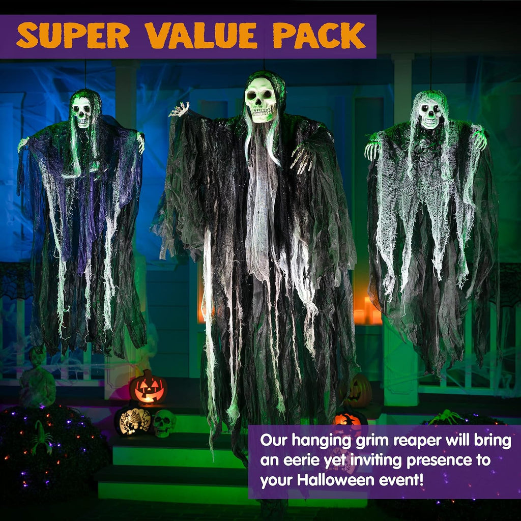 JOYIN 3-Piece Hanging Halloween Grim Reaper Set – 31.5, 53 and 31.5 inches, Grey – 31.5”，53“ and 31.5“ / Grey – product detail