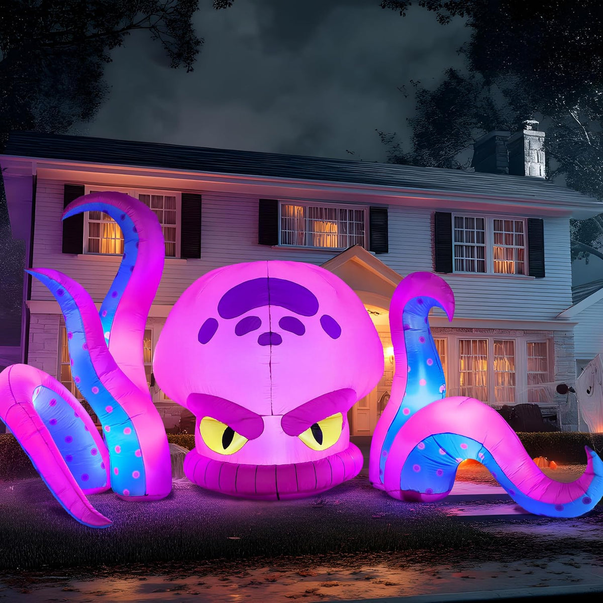 JOYIN 10 ft Lighted Halloween Octopus Inflatable – Blue or Purple