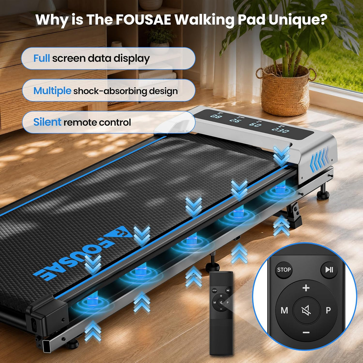 FOUSAE Under-Desk Walking Pad with 10% Incline and LED Display