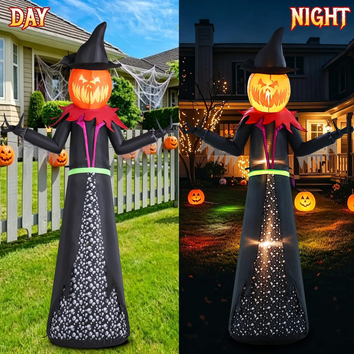 GIFTFIND 10080 9-Foot Halloween Pumpkin & Witch Inflatable – 9ft Pumpkin Man – product detail