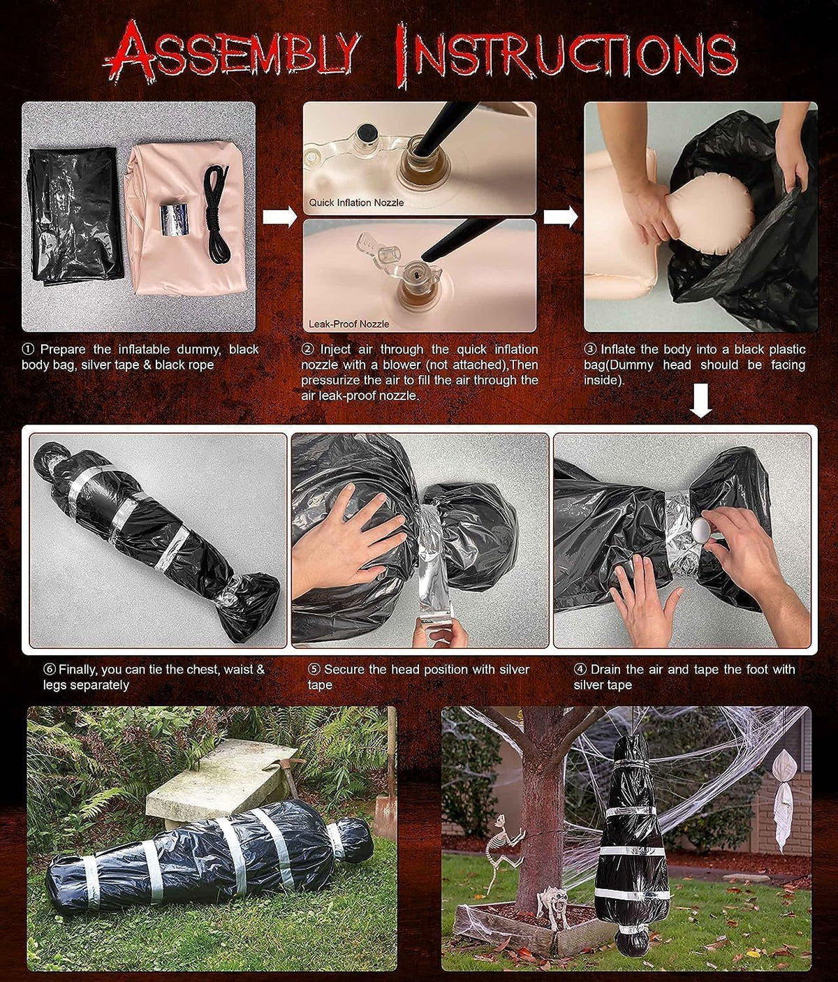 AnanBros JUTU-CD 5-Foot Halloween Inflatable Mannequin & Body Bag Prop Set – Silver,Black – product detail