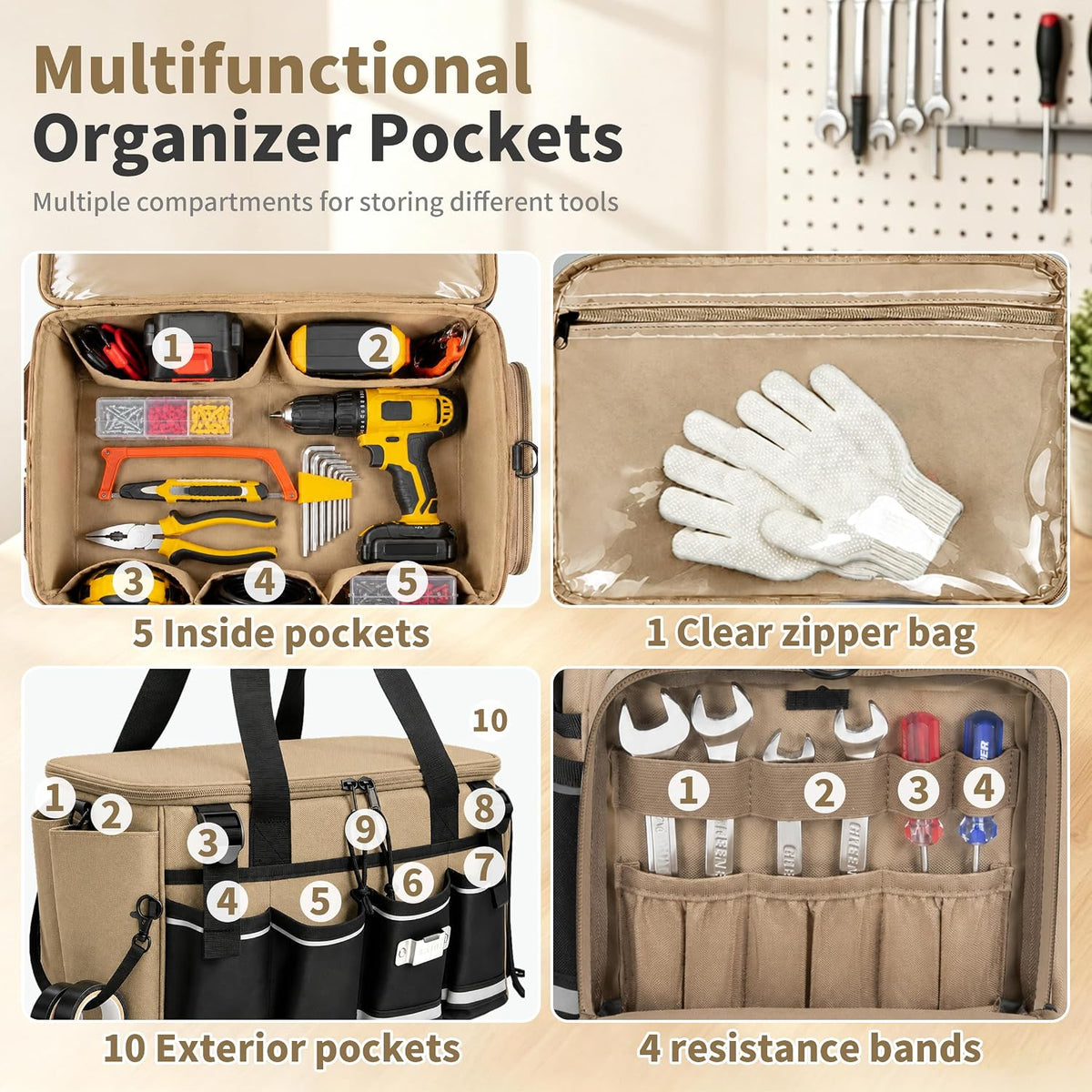Wigojoy 250612 Wide-Mouth Tool Bag – Khaki – product detail