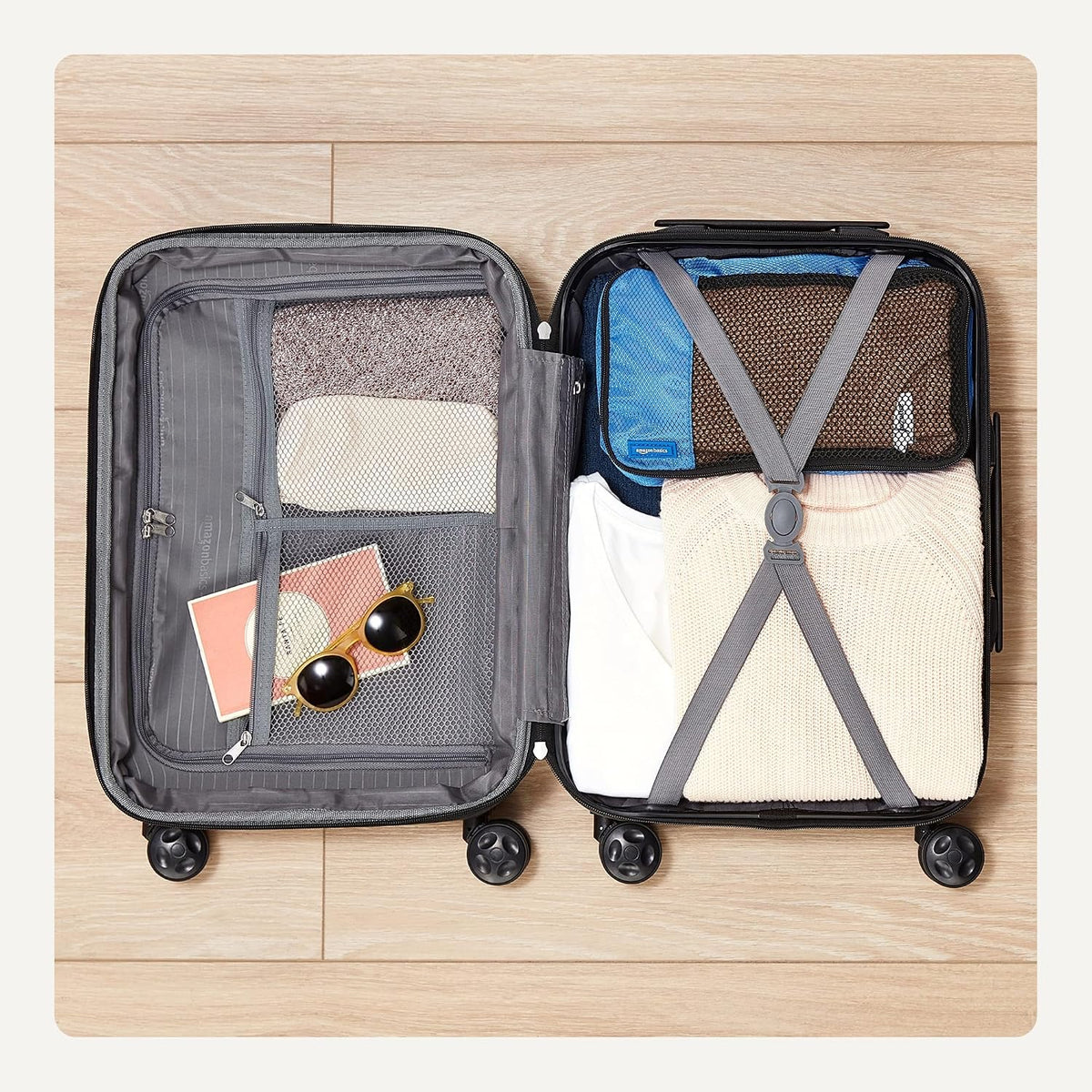 Amazon Basics Hardside Medium Checked Suitcase – Light Blue / Medium Checked – product detail