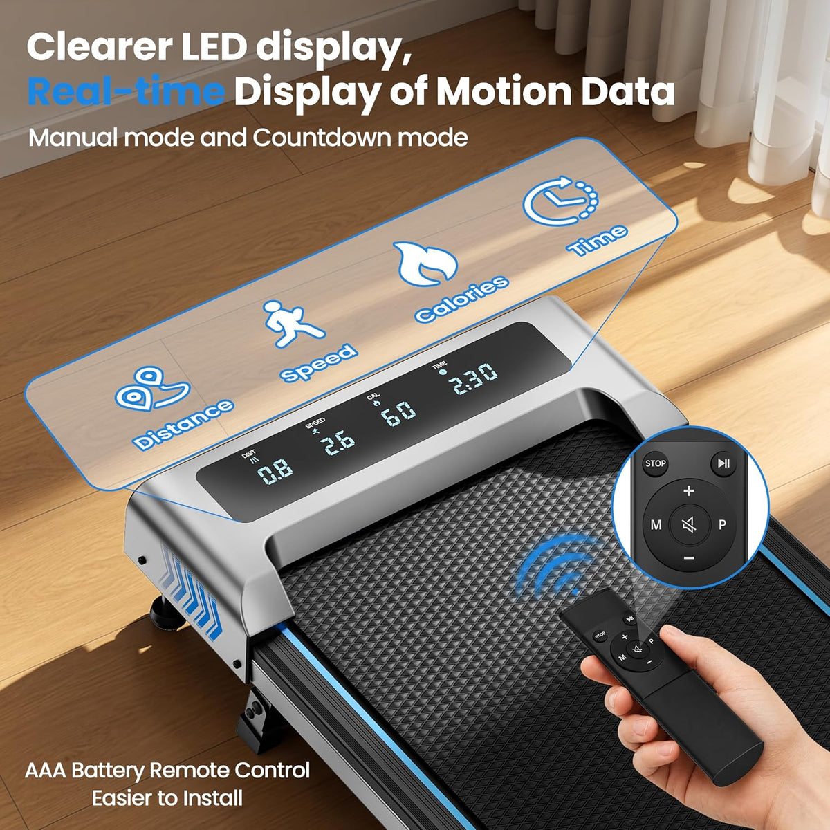 FOUSAE Under-Desk Walking Pad with 10% Incline and LED Display