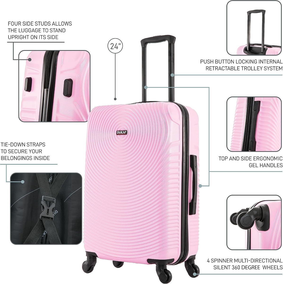 DUKAP DKINC00M-PNK Hardside Suitcase – 24 Inch, Pink – Pink / 24 Inch – product detail