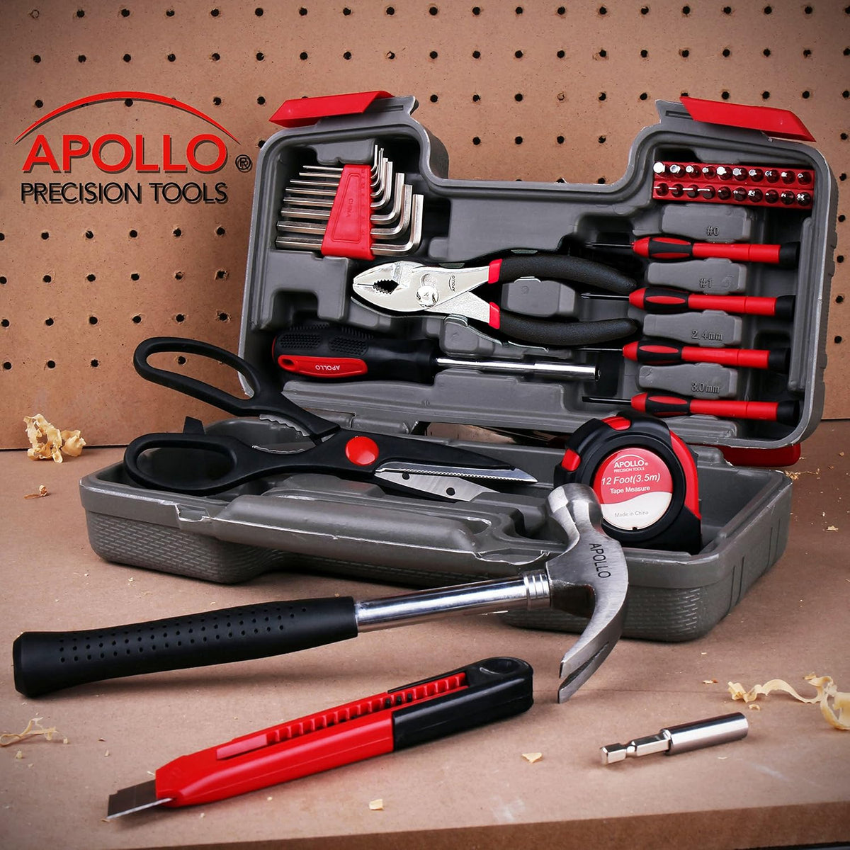 Apollo DT9706 39-Piece Household Hand Tool Kit – Red – Red / 39-Piece (with Slip Joint Pliers + Scissors) – product detail