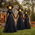 NEROSUN 3-Pack Lighted Halloween Witch Stakes – 6 FT Witch, Black