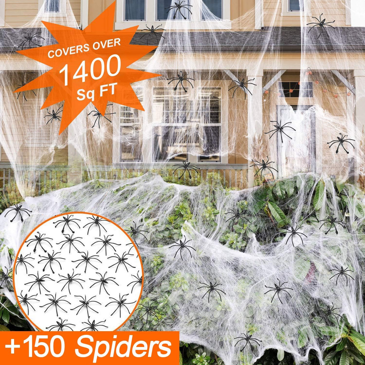 ZPISF MAX-002 Stretchable Halloween Spider Web with 150 Decorative Spiders – Extra Large, White – Extra Large / White – product detail