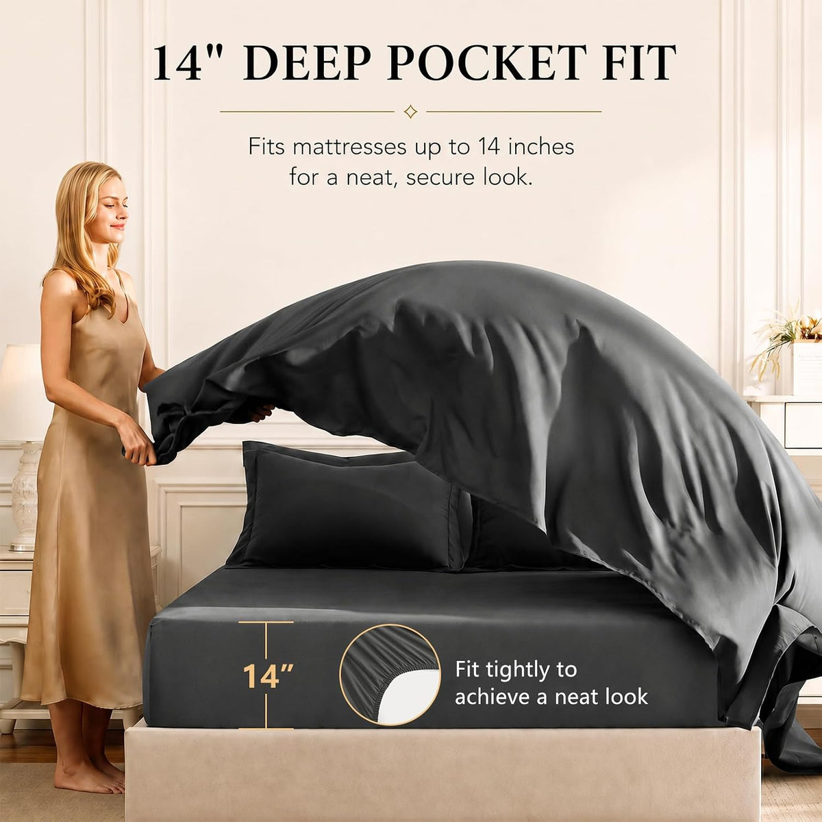 CozyLux Queen Comforter and Sheet Set, 7 Pieces, Dark Grey