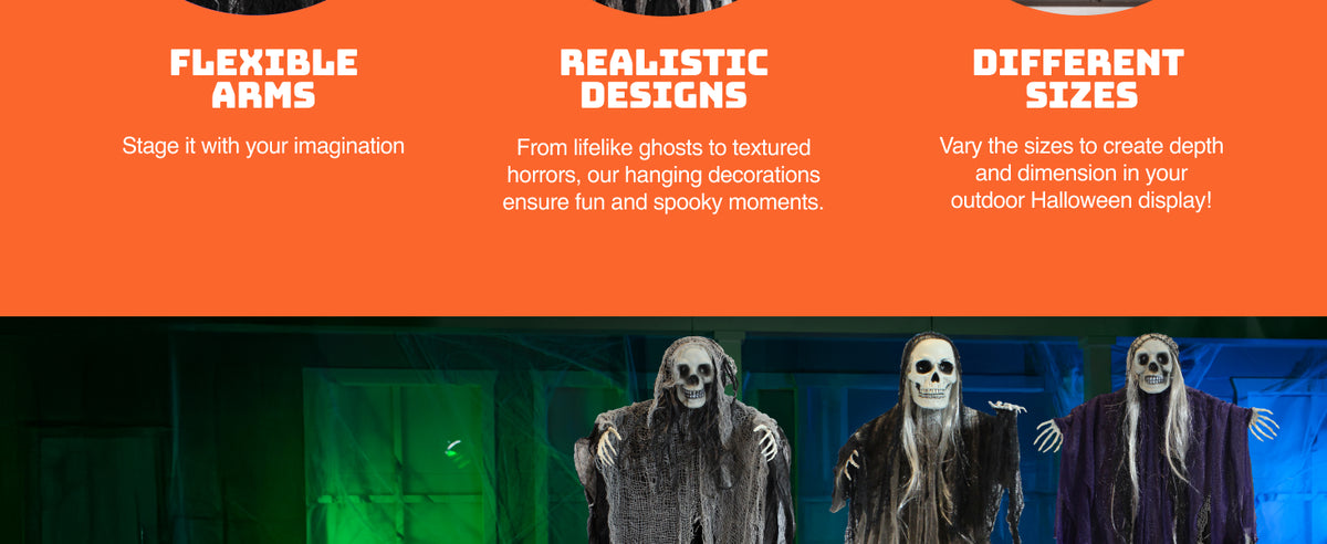 JOYIN 3-Piece Hanging Halloween Grim Reaper Set – 31.5, 53 and 31.5 inches, Grey – 31.5”，53“ and 31.5“ / Grey – product detail
