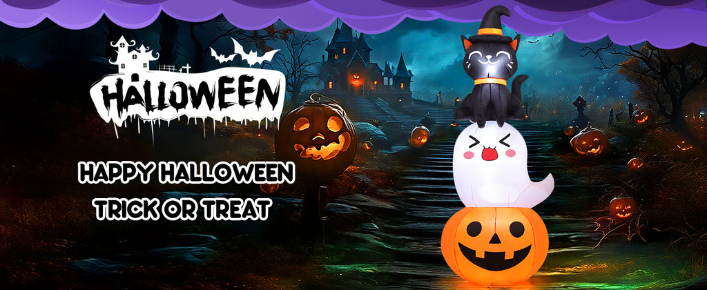 COMIN 69621 6-Foot Halloween Pumpkin & Ghost & Cat Inflatable – Multicolor – product detail