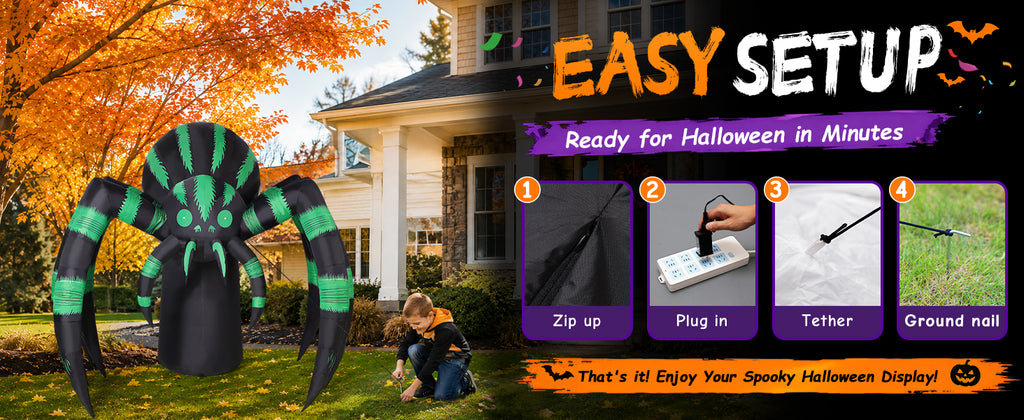 GOOSH 69762-P 7-Foot Halloween Spider Inflatable – Green – product detail
