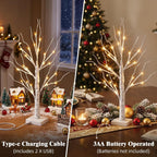 PEIDUO Lighted Birch-Style Tabletop Trees, 2 ft, Set of 2