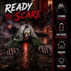 Crawling Zombie Animatronic, Moving Arms, Red Glowing Eyes & Scary Sounds for Haunted House, Hallway & Party & Spooky Home Decor Motorized Creeping Zombie
