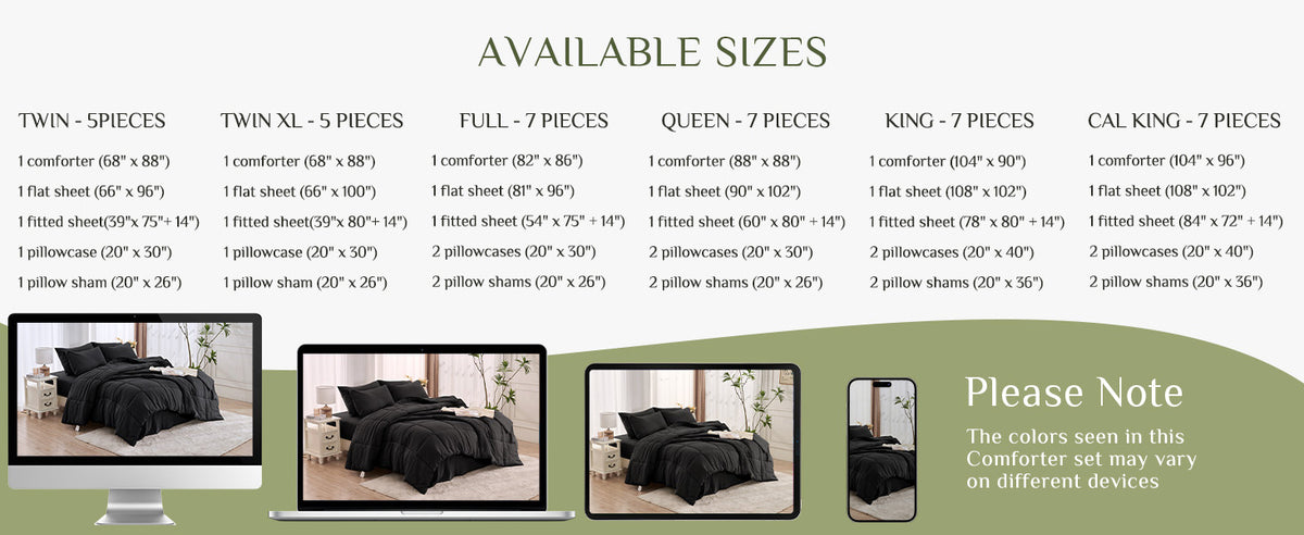 JOLLYVOGUE Queen Bedding Set, 7 Pieces, Black