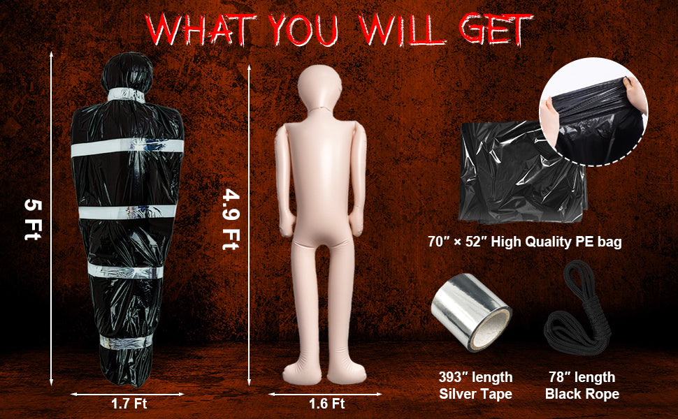 AnanBros JUTU-CD 5-Foot Halloween Inflatable Mannequin & Body Bag Prop Set – Silver,Black – product detail