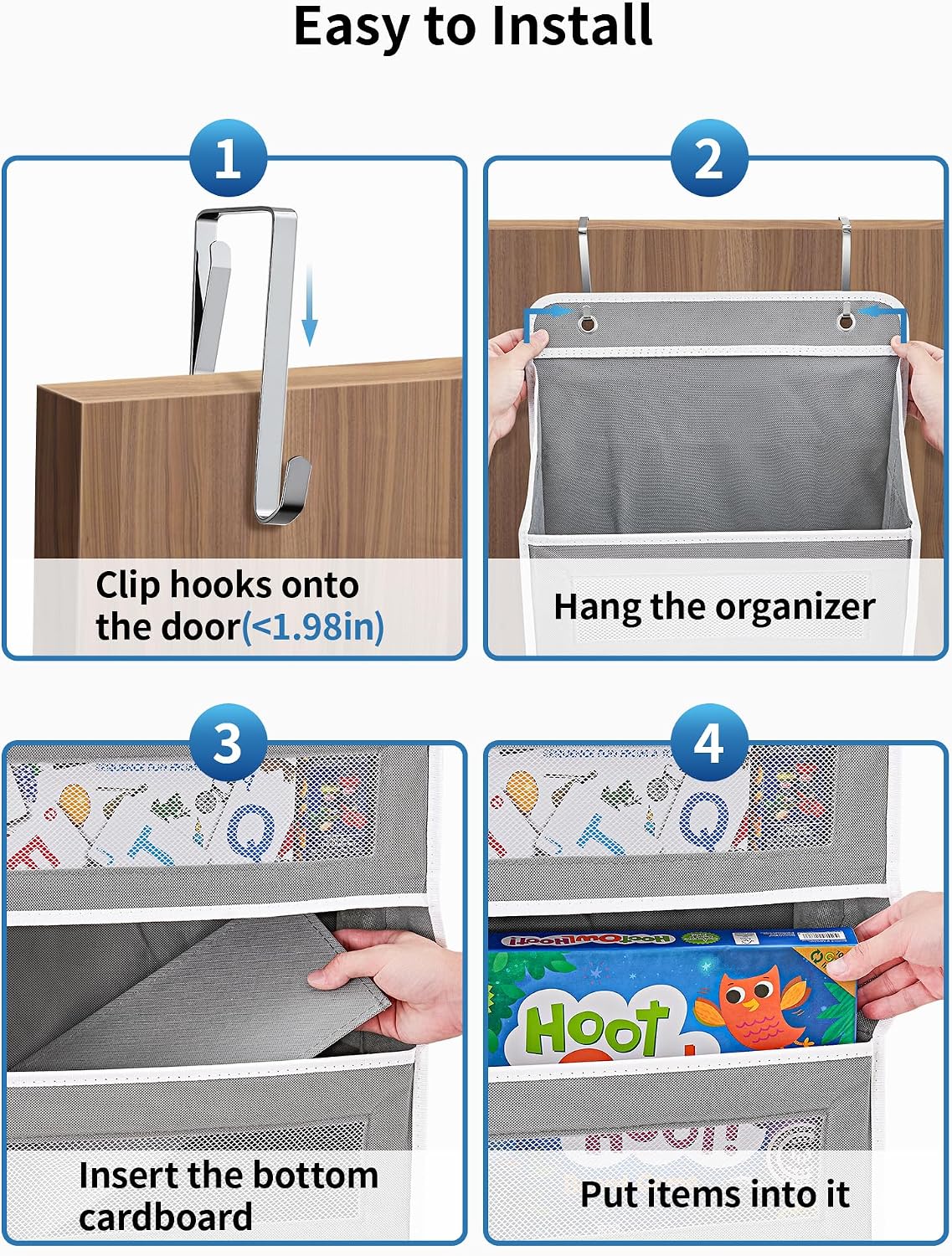 JARLINK Five-Pocket Door Organizer, Grey, Standard