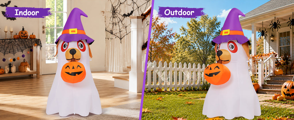 GOOSH 69431 6.2-Foot Halloween Dog & Ghost & Pumpkin Inflatable – White – product detail