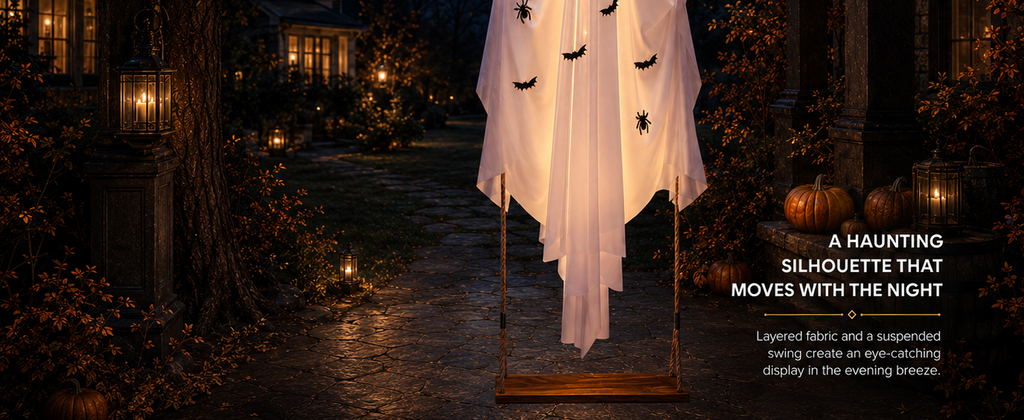 CRILARY Hlwn-ghost-01 5.9-Foot Lighted Halloween Swinging Ghost – white – product detail