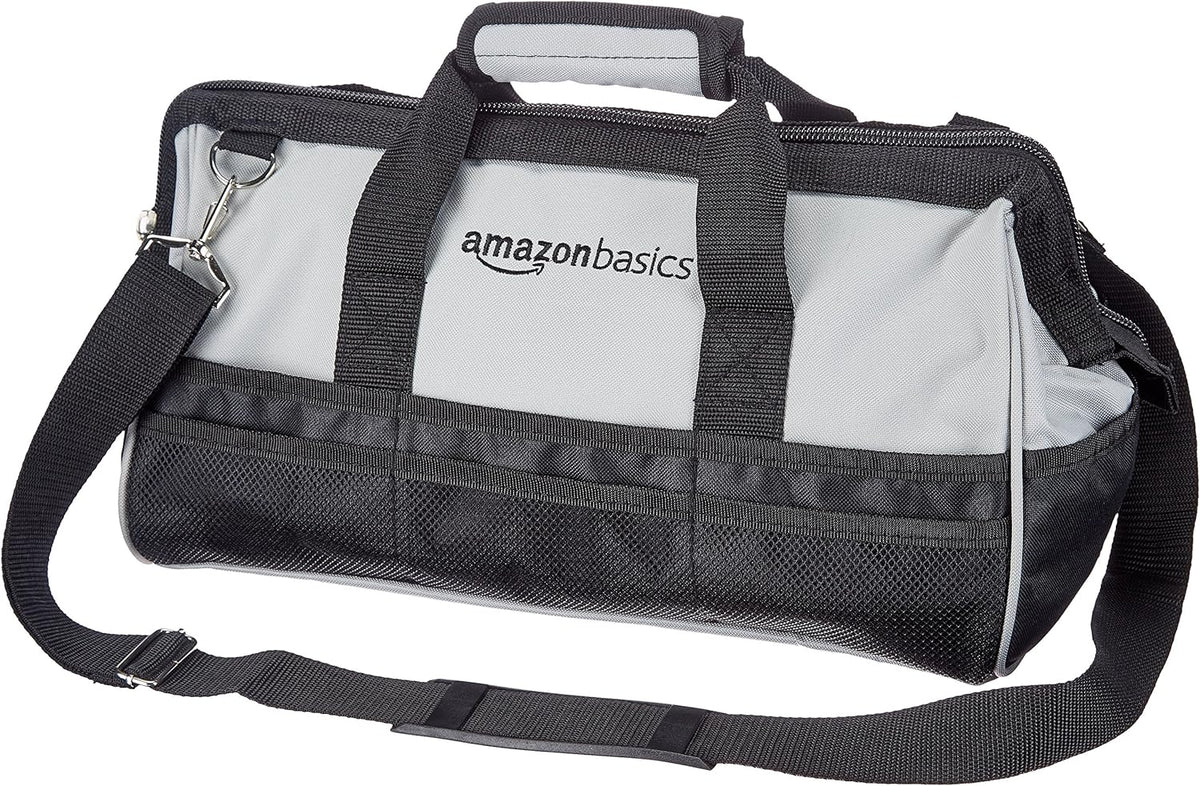 Amazon Basics Tool Bag with Shoulder Strap, Small or Large, Black & Gray