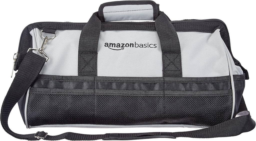 Amazon Basics Tool Bag with Shoulder Strap, Small or Large, Black & Gray
