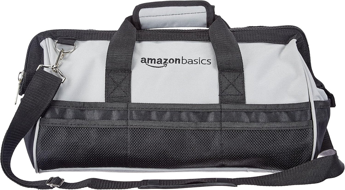 Amazon Basics Tool Bag with Shoulder Strap, Small or Large, Black & Gray