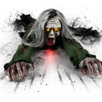 Crawling Zombie Animatronic, Moving Arms, Red Glowing Eyes & Scary Sounds for Haunted House, Hallway & Party & Spooky Home Decor Motorized Creeping Zombie