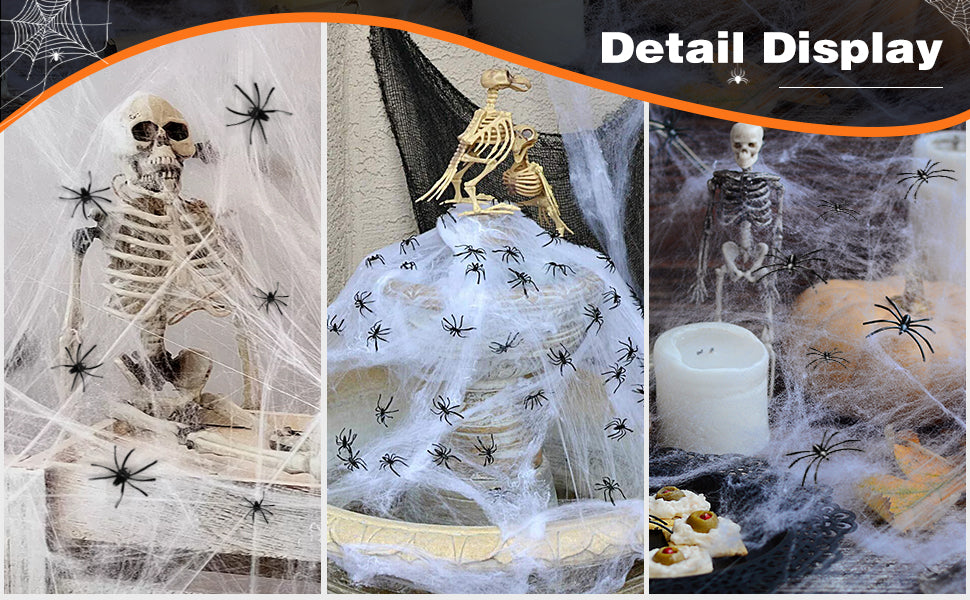 ZPISF Stretchable Halloween Cobwebs with 30 Spiders, Large