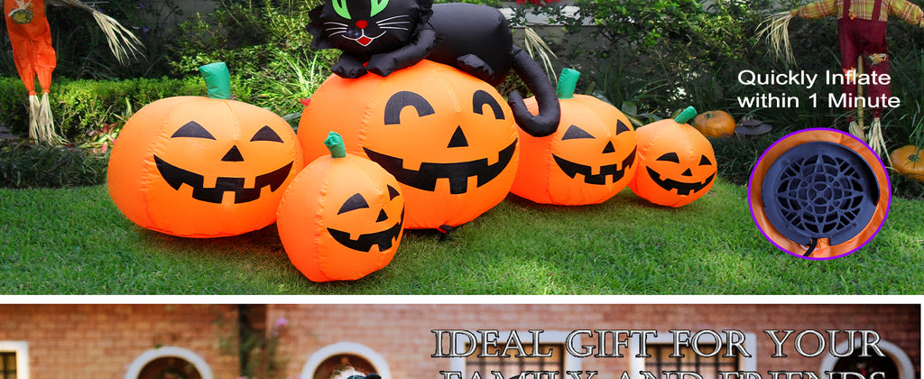 FunFanso HL18115-150 5-Foot Halloween Pumpkin & Black Cat Inflatable – 5FT Pumpkins, Orange, Black – 5FT Pumpkins / Orange, Black – product detail