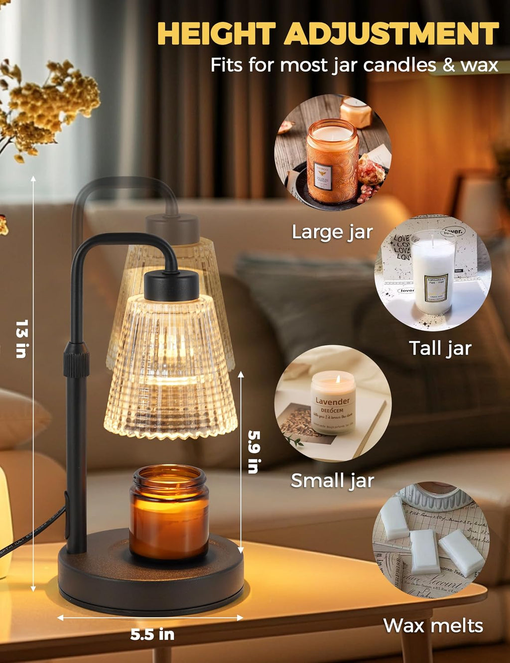 GODONLIF Adjustable Candle Warmer Lamp, Black