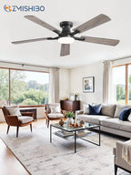 ZMISHIBO 52-Inch Flush-Mount Ceiling Fan with LED Light, Black
