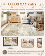 OLANLY Beige Abstract Washable Area Rug