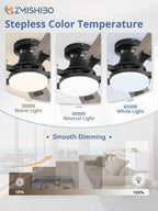 ZMISHIBO 52-Inch Flush-Mount Ceiling Fan with LED Light, Black