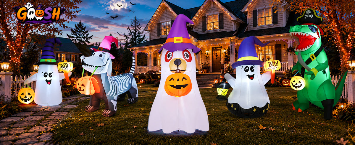 GOOSH 69431 6.2-Foot Halloween Dog & Ghost & Pumpkin Inflatable – White – product detail