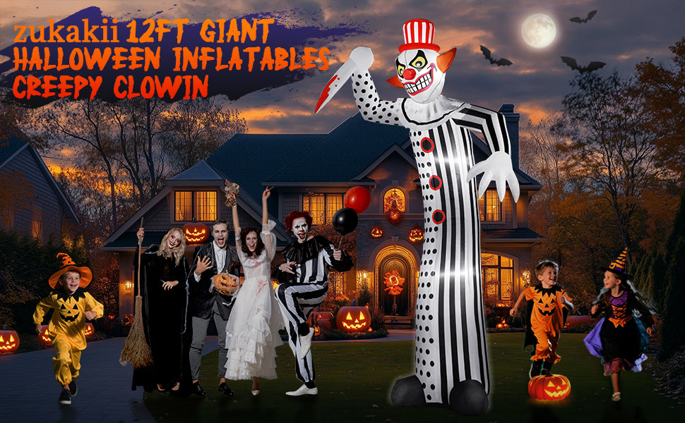 zukakii QM-WS-018 12-Foot Halloween Clown Inflatable – white – product detail