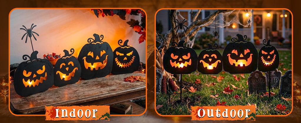 EAMBRITE 806051 4-Pack Lighted Metal Pumpkin Yard Stakes – black – product detail