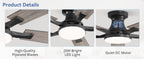 ZMISHIBO 52-Inch Flush-Mount Ceiling Fan with LED Light, Black