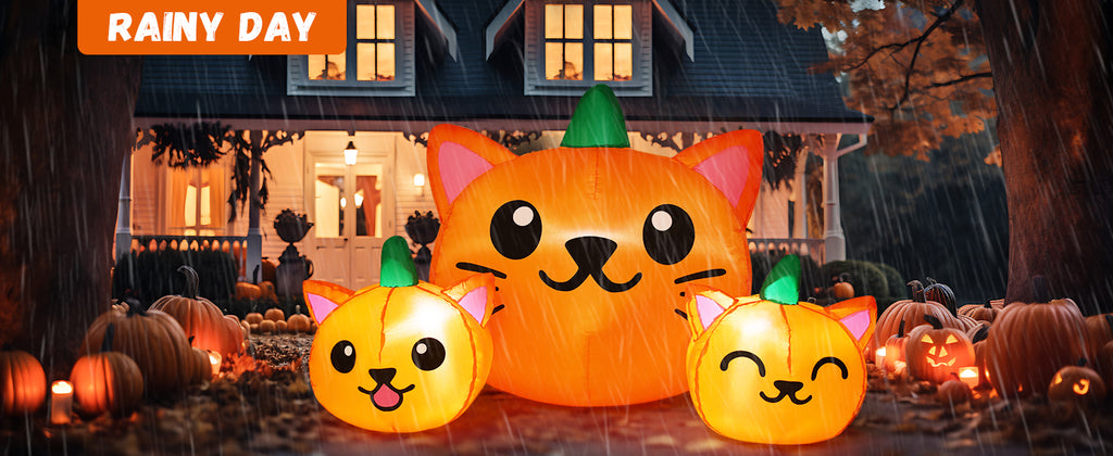 COMIN 69264 5-Foot Halloween Pumpkin & Cat Inflatable – Green, Orange – product detail
