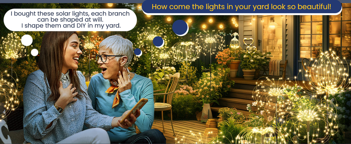 GIGALUMI Solar Firework Garden Lights, Warm White, 2-Pack