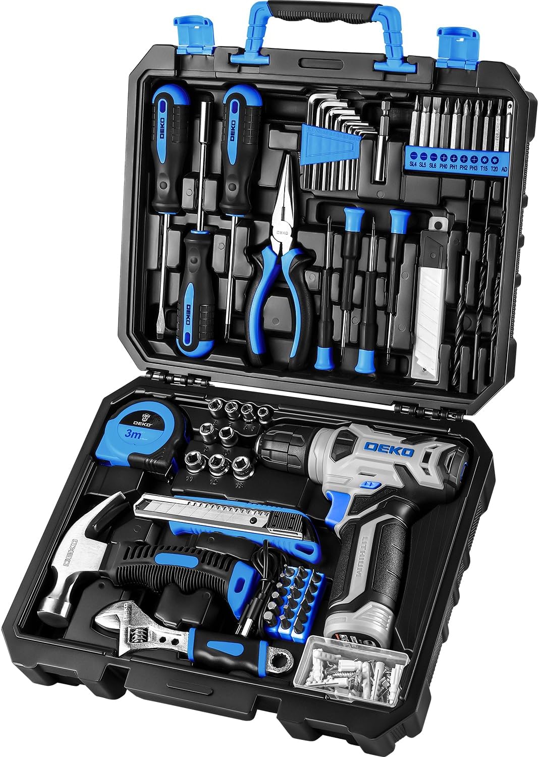 DEKOPRO 126-Piece Cordless Drill and Hand Tool Set