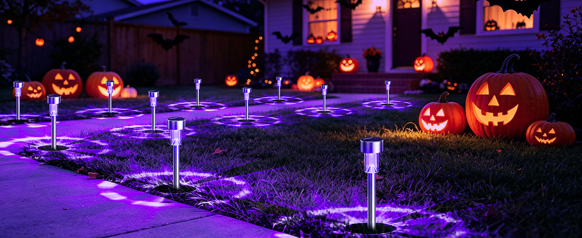 GIGALUMI 11762 Halloween Solar Pathway Stake Lights – 12 pack, Purple – Purple / 12 pack – product detail