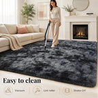 PLHXFR Shag Area Rug, Tie-Dyed Dark Grey, 8 x 10 ft