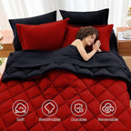 MUXHOMO Reversible Queen Bedding Set, 7 Pieces, Red and Black
